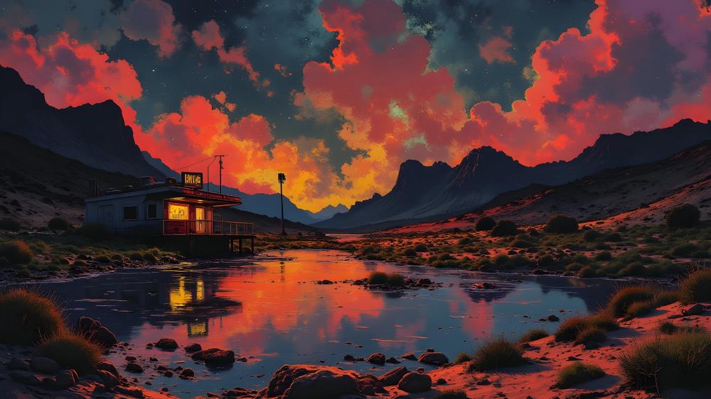 Tranquil Dusk by the Lakeside Cabin wallpaper