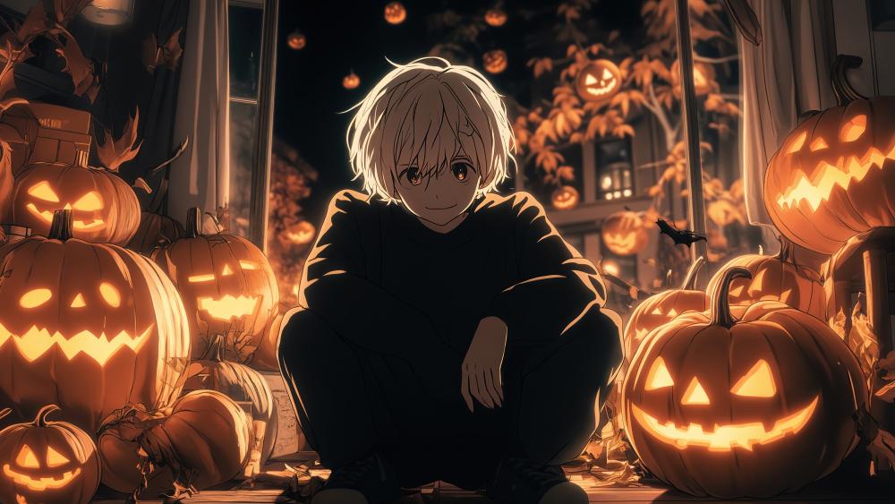 Halloween Night with Pumpkins and Anime Charm wallpaper