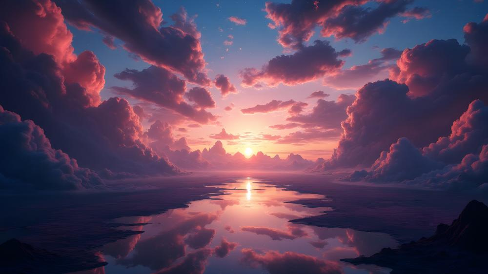 Ethereal Sunset Reflection Over Water wallpaper