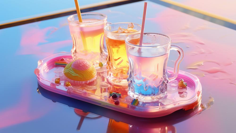 Refreshing Colorful Beverages Displayed on a Sunny Tabletop wallpaper