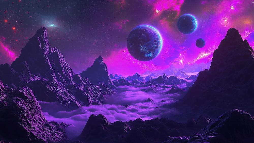 Mystical Moons and Purple Planet Vista wallpaper