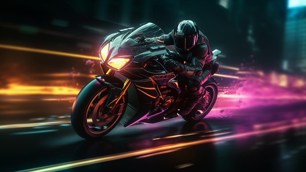 Neon Velocity on Two Wheels Riding Through the Future wallpaper