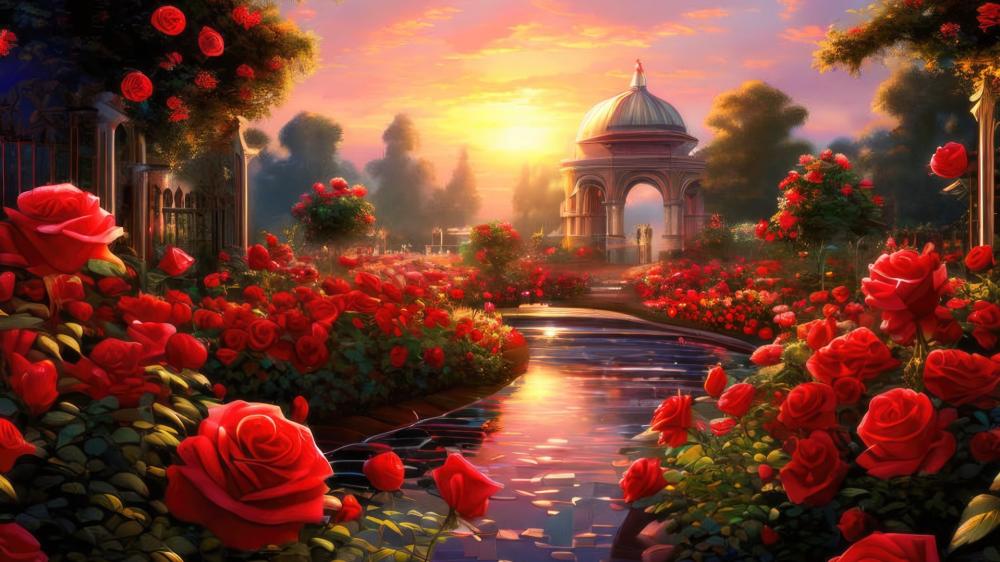 Dreamlike Rose Garden Sanctuary wallpaper