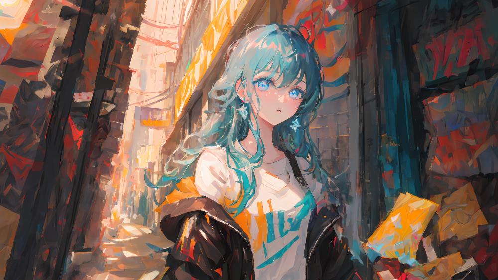 Ethereal Alleyway Adventure in Anime Style wallpaper