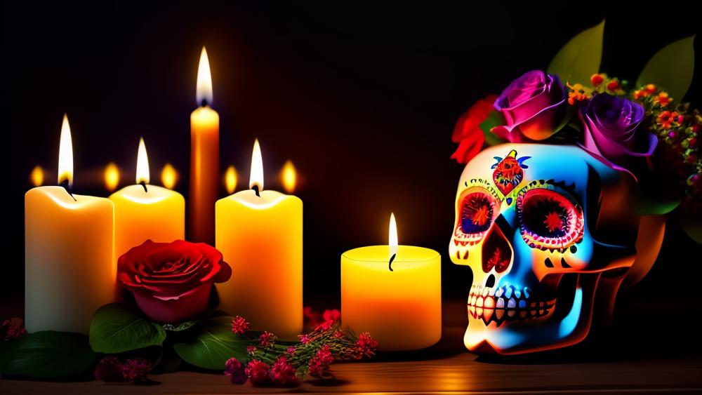 Halloween Skull and Candlelight Celebration Art wallpaper