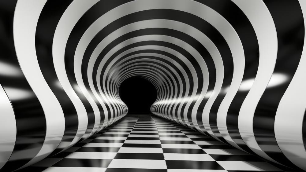 AI-Driven Optical Illusion in 3D Monochrome Magic wallpaper