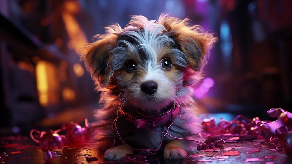 Puppy Wonder in Vibrant AI World wallpaper