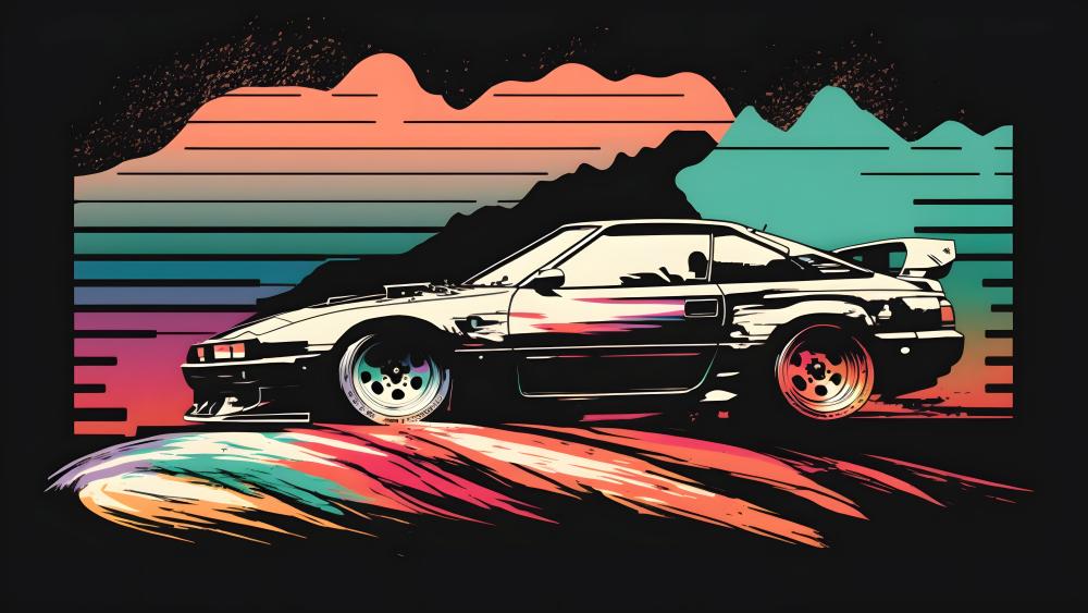 Retro Toyota Supra in a Vaporwave Dreamscape wallpaper