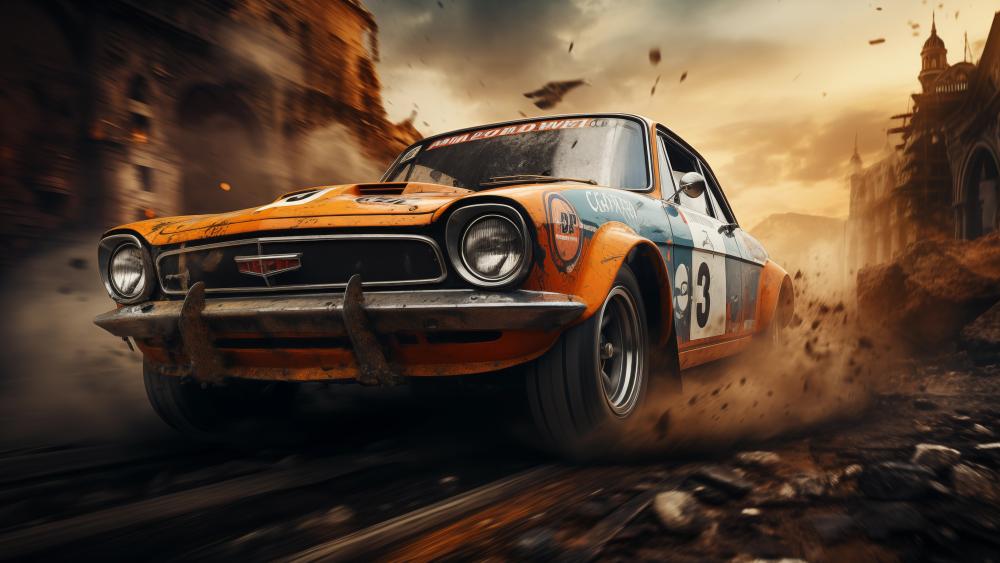 Vintage Mustang Racing Through Time and Dust wallpaper