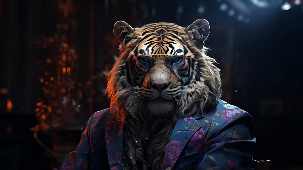 Tiger in Style with Shades and Suit wallpaper