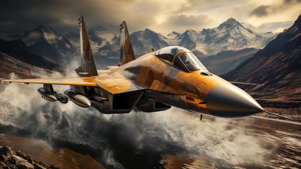 Thunder Over Peaks: A Jet's Roar in 4K wallpaper