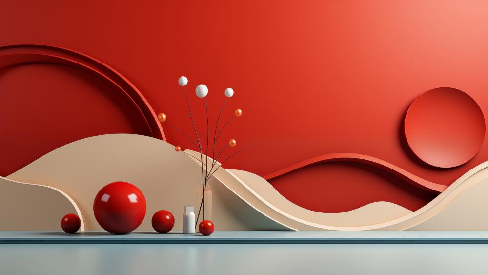 Abstract Harmony in Red and Beige wallpaper