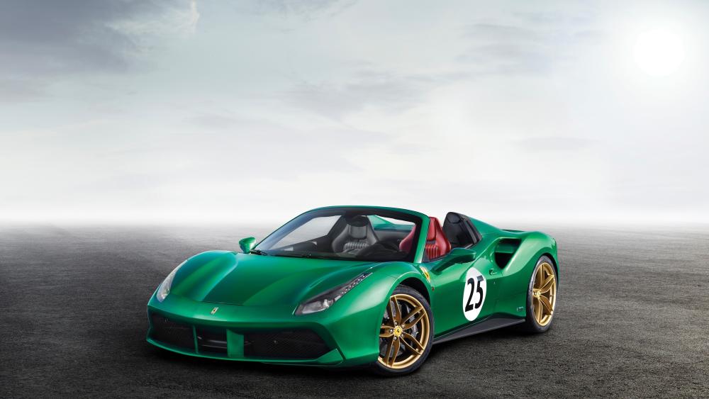 Green Ferrari 488 Spider Supercar in 4K wallpaper