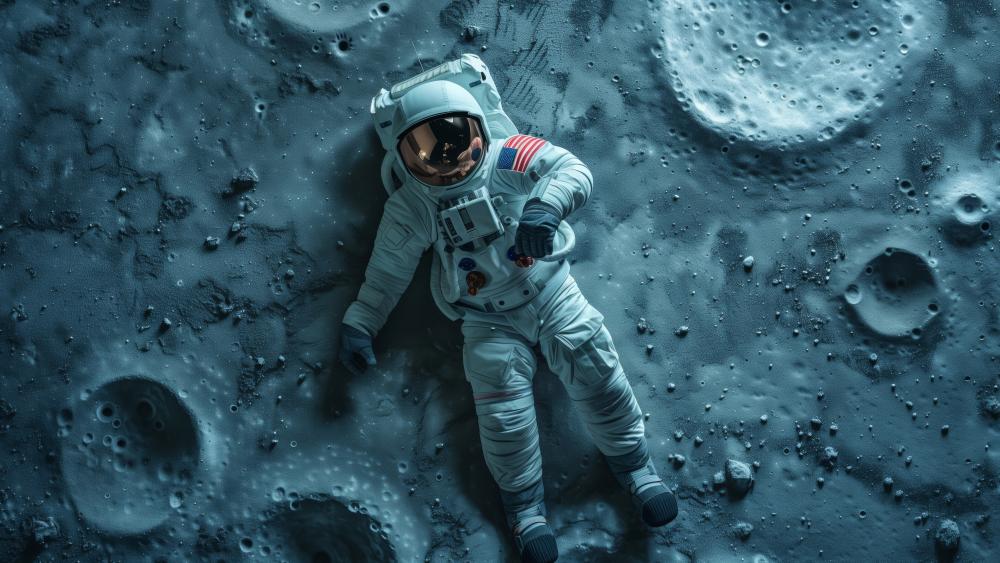 Title: Astronaut's Tranquil Moment on the Moon wallpaper