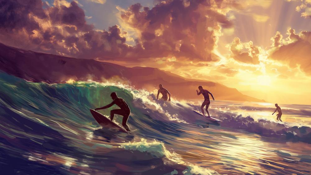 Sunset Surfing Dreams in 4K Artistry wallpaper