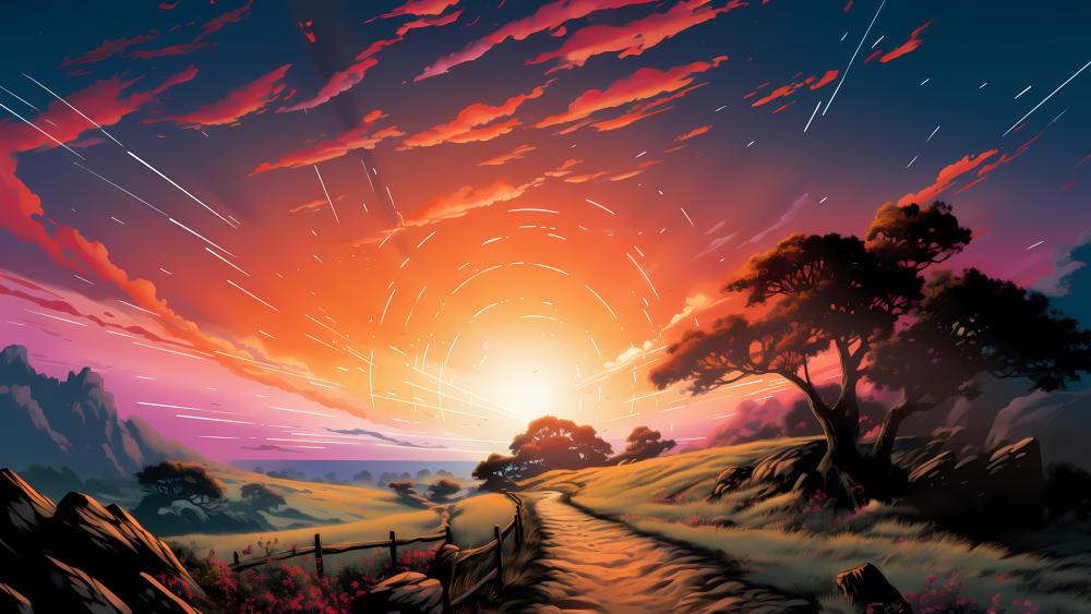 Sunset Pathway to a Fantasy Realm wallpaper