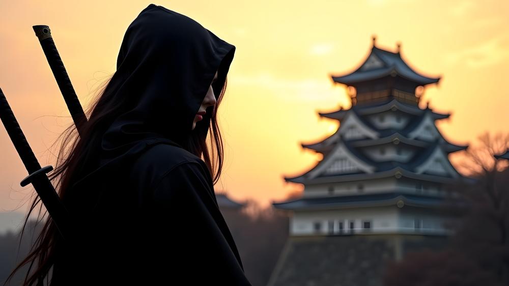 Ninja Girl at Sunset Palace wallpaper