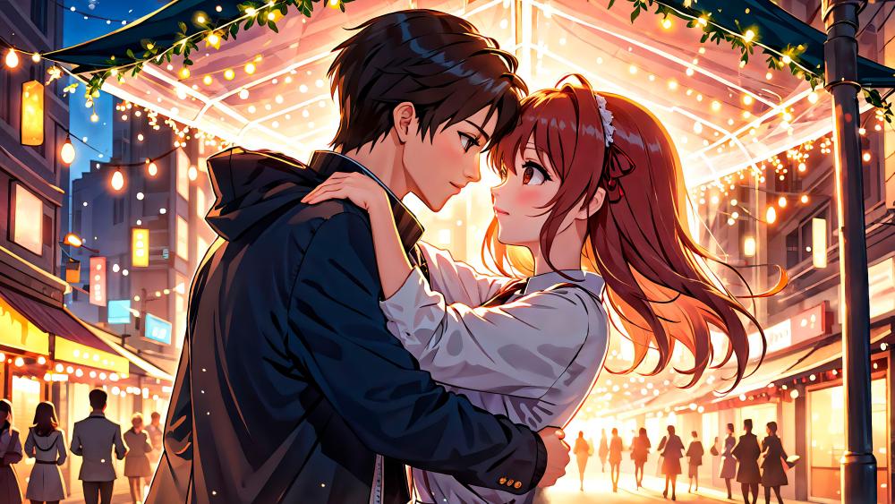 Anime Romance Under City Lights wallpaper