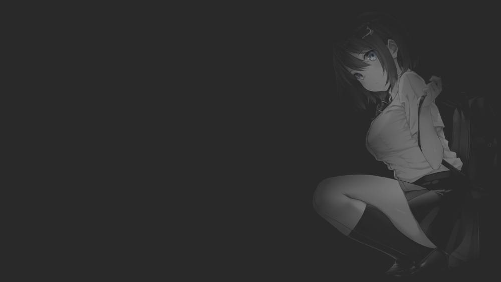 Monochrome Mystique Anime Schoolgirl Portrait wallpaper