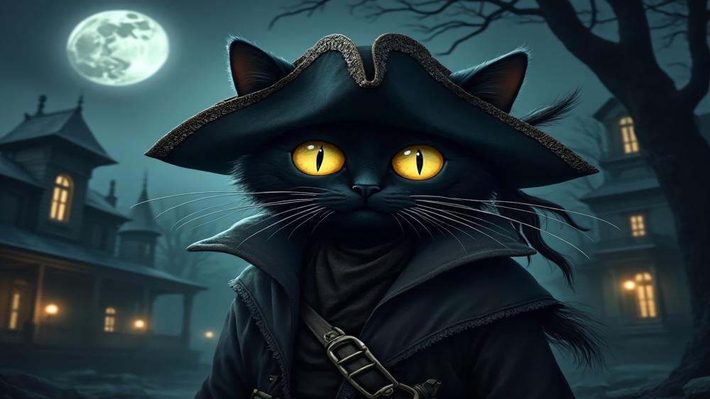 Black Cat Pirate Adventure in Moonlit Night wallpaper