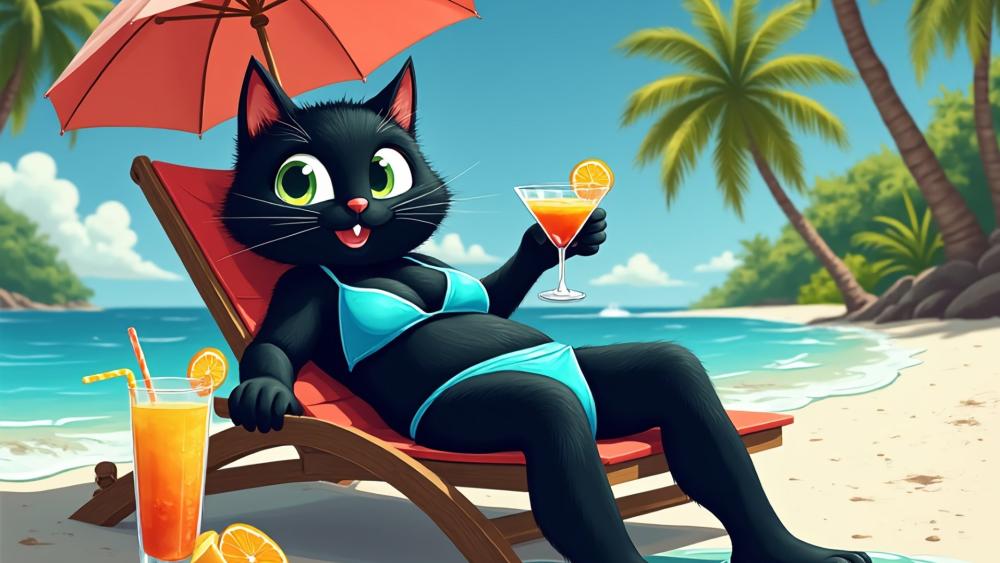 Black Cat On Beach wallpaper