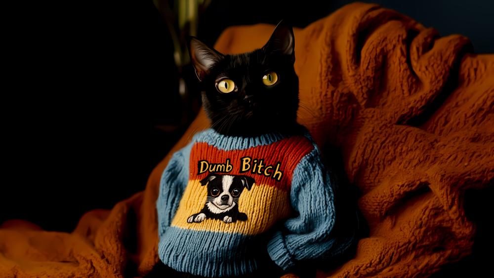 Black Cat in a Funny Sweater wallpaper