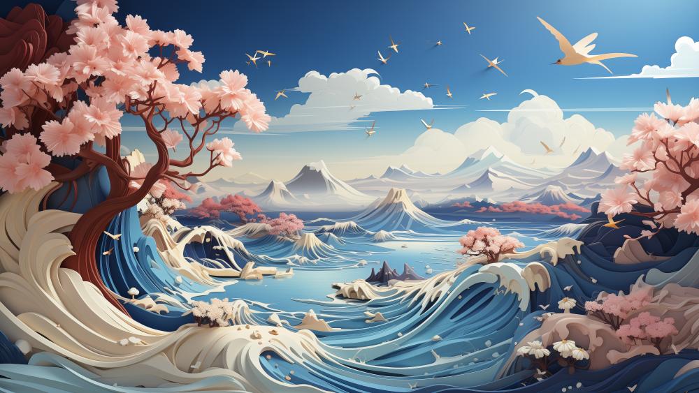 Mystical Waves of the Orient wallpaper