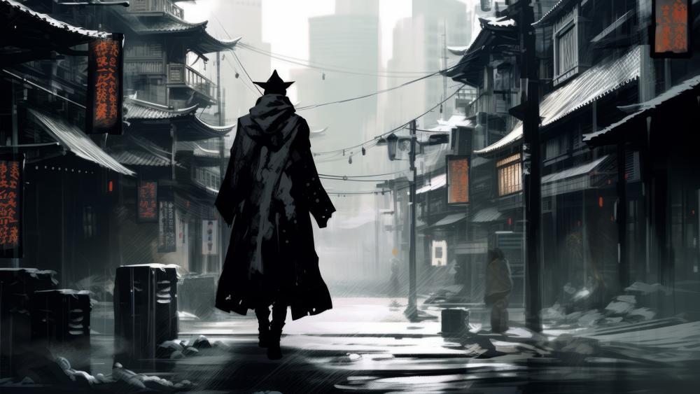 Ninja in a Mystical Oriental City wallpaper