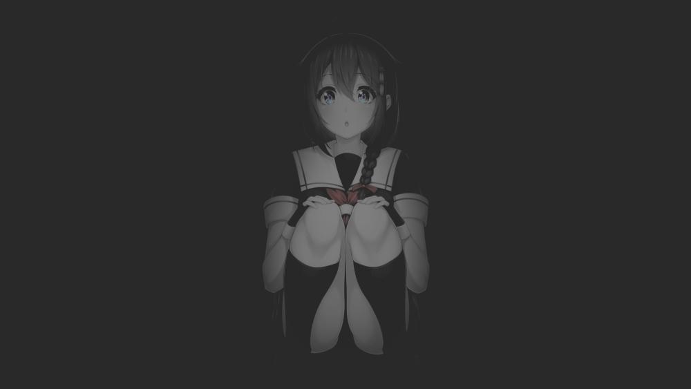 Anime Schoolgirl in Shadowed Simplicity wallpaper