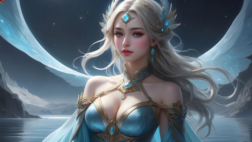 Elegant Ethereal Goddess in Fantasy Realm wallpaper