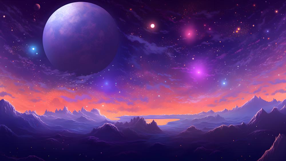 Fantasy Realm Under a Purple Sky wallpaper