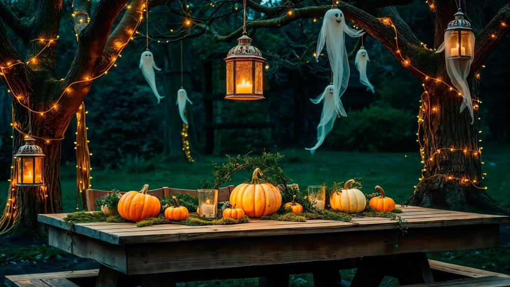 Enchanting Halloween Evening in the Garden wallpaper