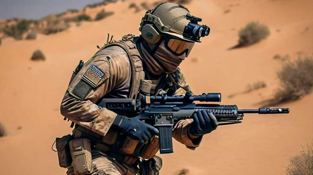 Desert Duty: Camouflaged Warrior in Action wallpaper