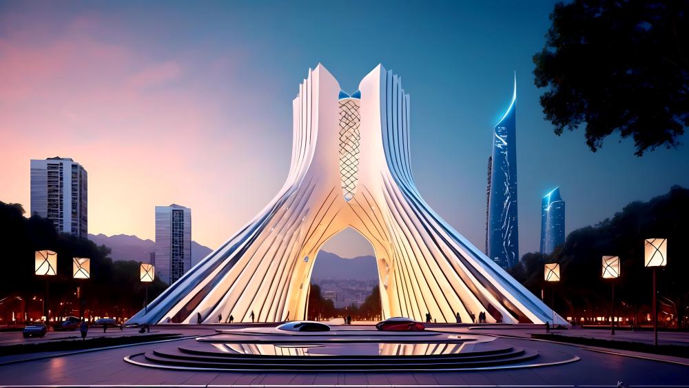 Futuristic Vision of Tehran's Iconic Landmark wallpaper