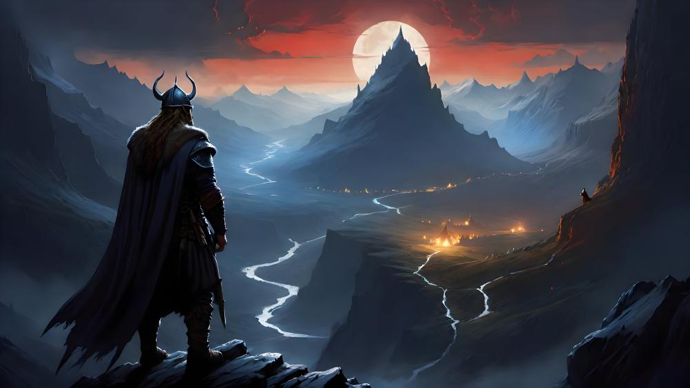 Viking’s Gaze Over Mystical Horizons wallpaper