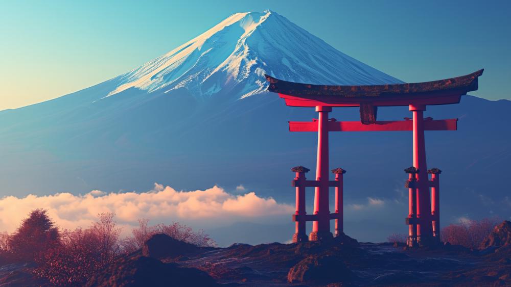 Mount Fuji Tranquility with Torii Gate wallpaper