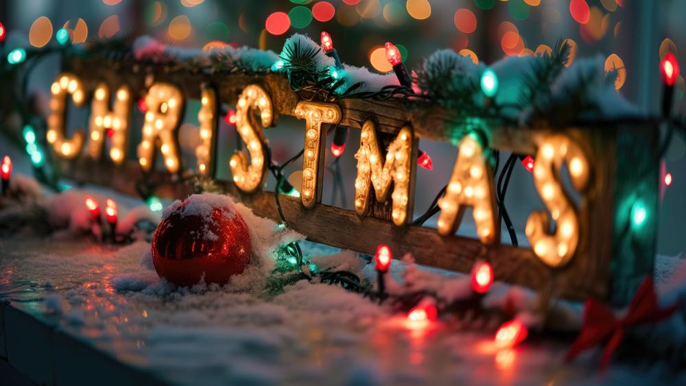 AI Xmas Glow: Festive Lights and Joyful Lettering wallpaper