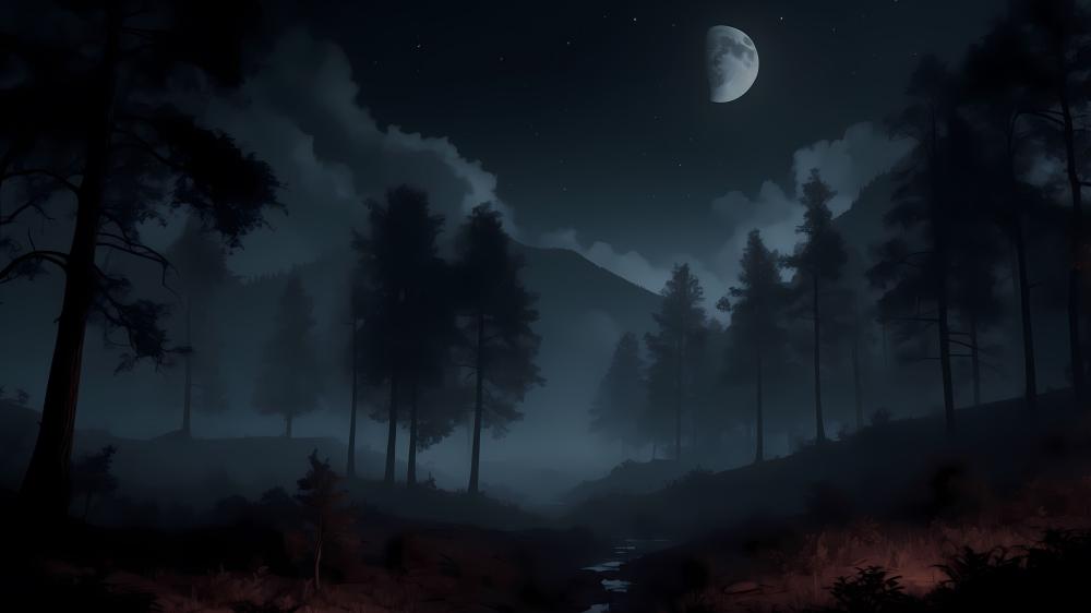 Moonlit Enchantment in Mystical Forest Night wallpaper