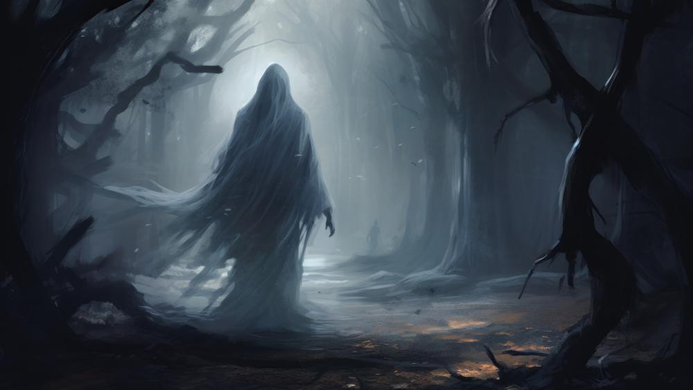 Mysterious Apparition in the Haunted Forest wallpaper