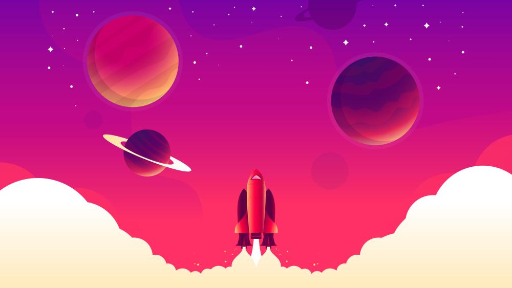 Rocket's Journey Through a Pink Cosmos wallpaper