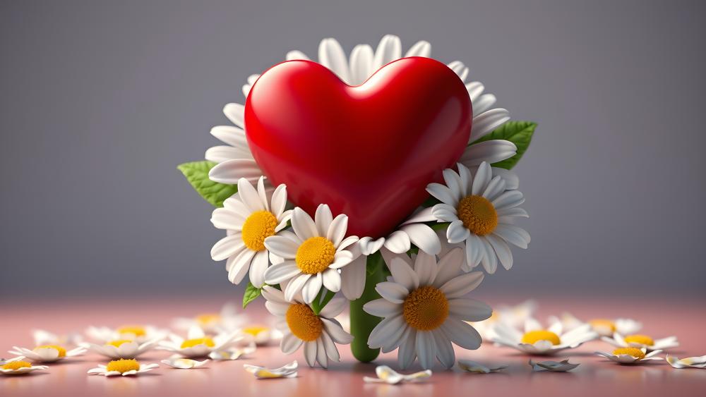 A Heart With Daisies wallpaper