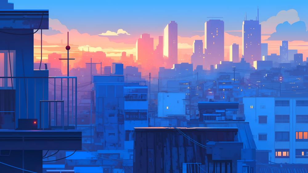 Anime Cityscape at Sunset wallpaper