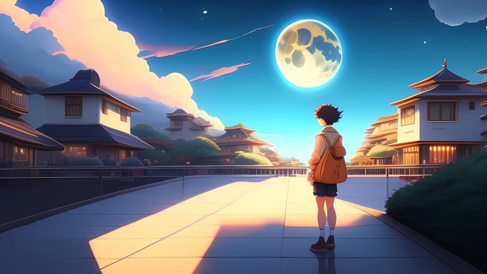 Moonlit Wanderlust in Anime Nightscape wallpaper