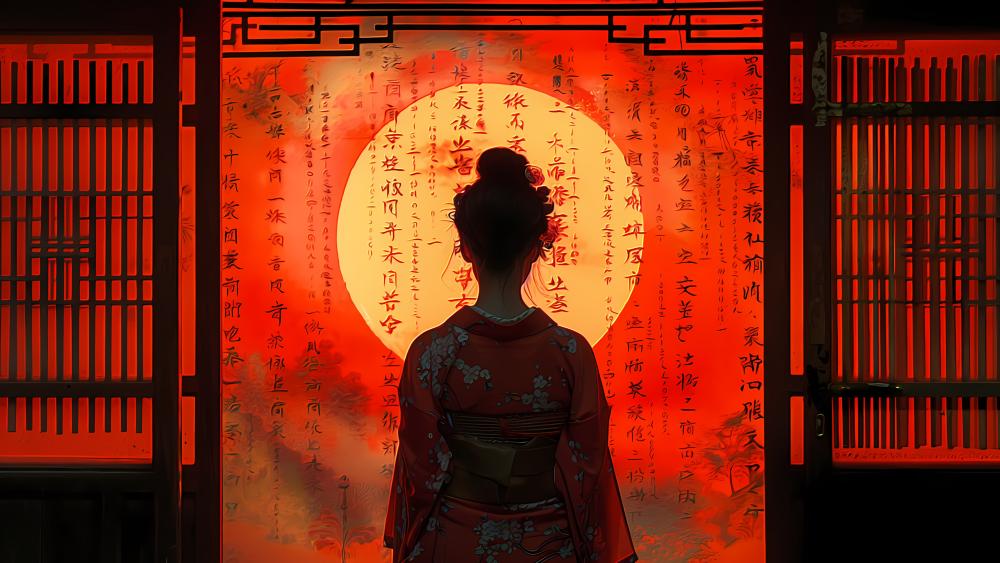 Red Moonlight Serenity in Japanese Anime Style wallpaper