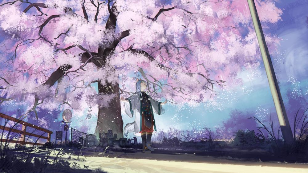 Dreamy Sakura Springtime Scene Unveiled in Anime Art wallpaper