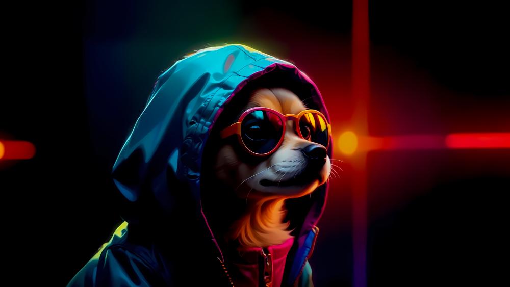 Cool Cyber Pup in Shades wallpaper