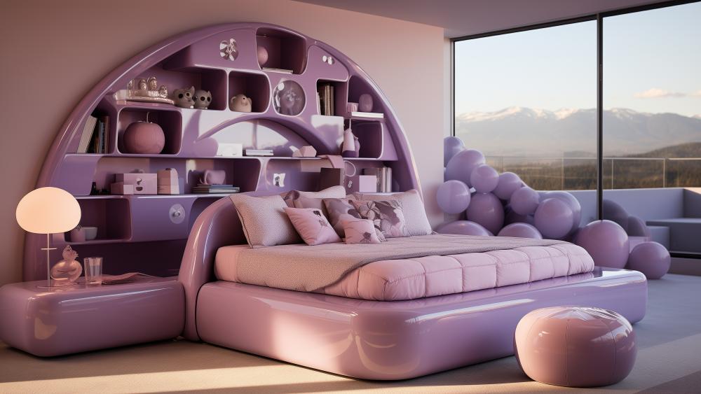 Futuristic Dreamscape Bedroom Design wallpaper