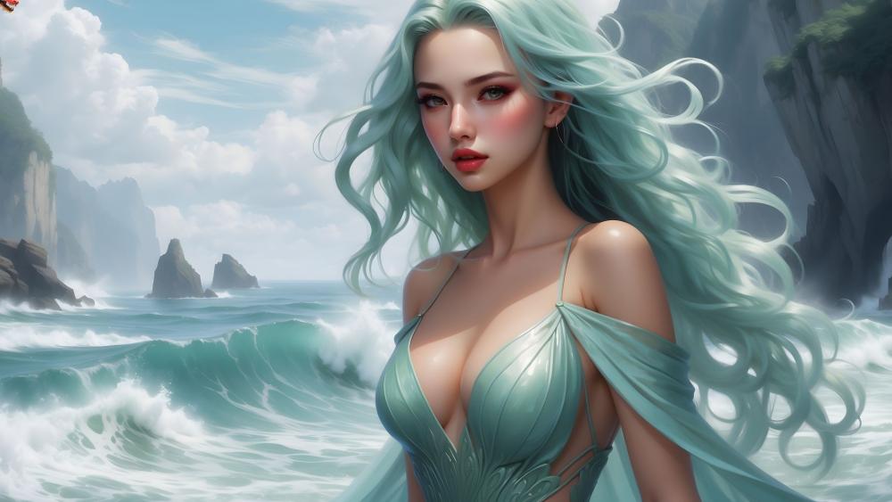 Ocean's Enchantress in a Mystical Realm wallpaper