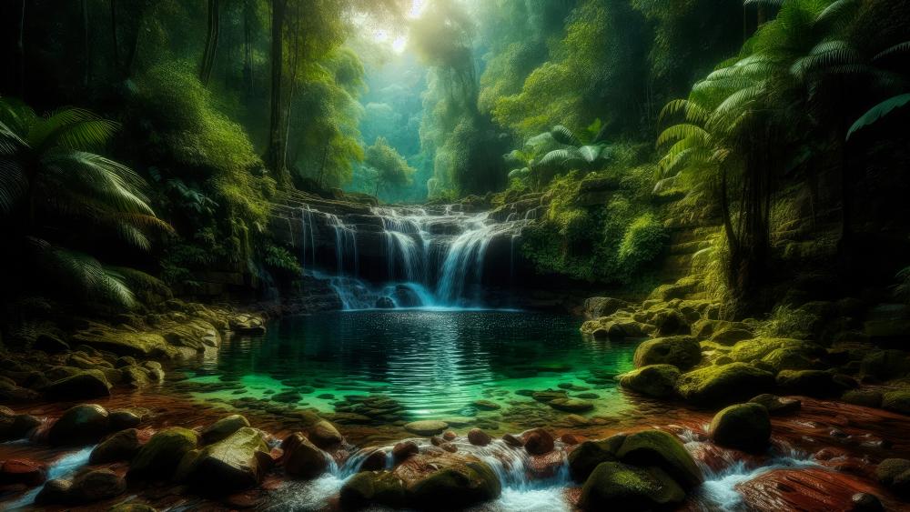 Serene pond in the forest wallpaper