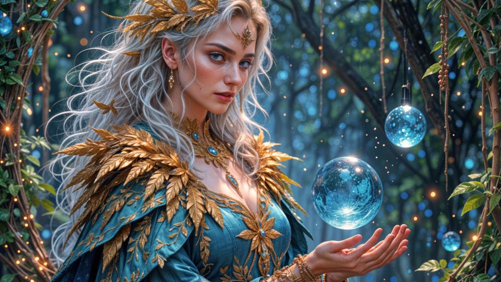 Enchanted Sorceress in Mystical Forest wallpaper